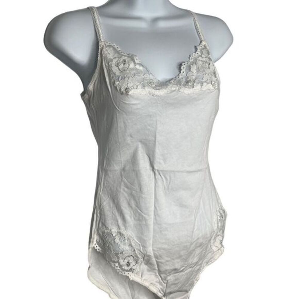 Free People Side of Sass White Cotton Bodysuit Lace‎ Trim Sz Small NEW